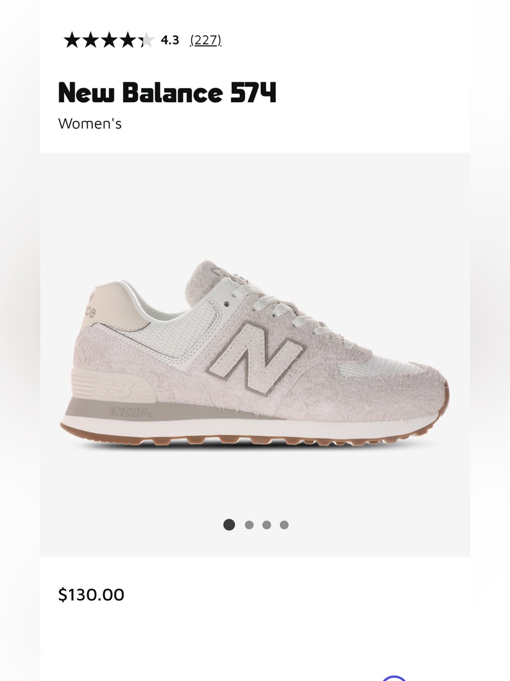 New Balance Women's 574 Trainer in Light Gray and Pearl - Picture 1 of 9